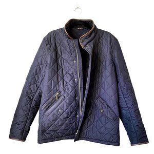 Men's Barbour "Powell" Jacket - Navy with Brown Leather Trim